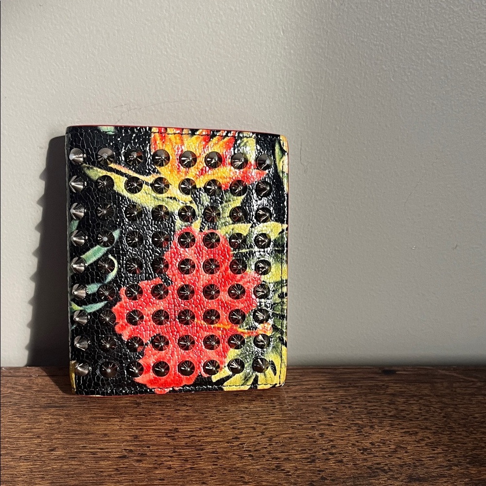 Christian Louboutin Black and Red Floral Studded Wallet